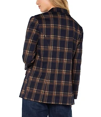 Liverpool Los Angeles Petite Size Jacquard Knit Plaid Open-Front Boyfriend Blazer