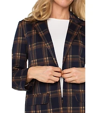 Liverpool Los Angeles Petite Size Jacquard Knit Plaid Open-Front Boyfriend Blazer