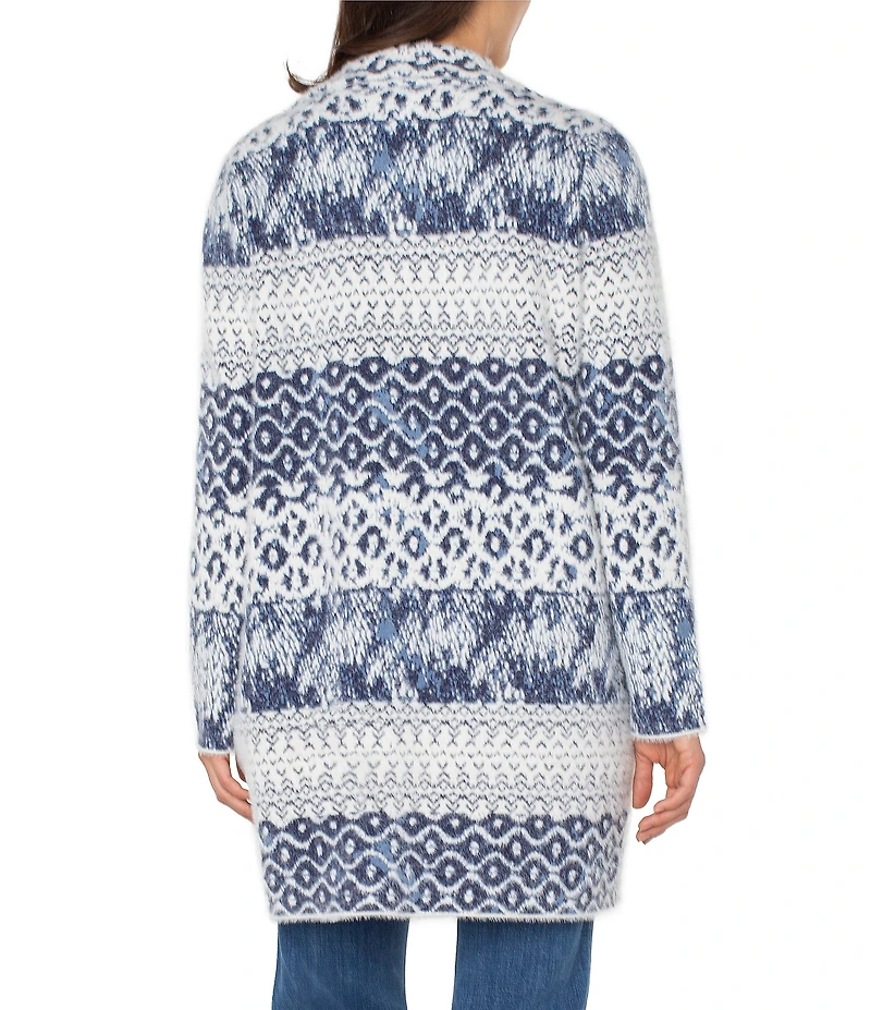 Liverpool Los Angeles Petite Size Jacquard Shibori Print Notch Collar Long Sleeve Coatigan Sweater