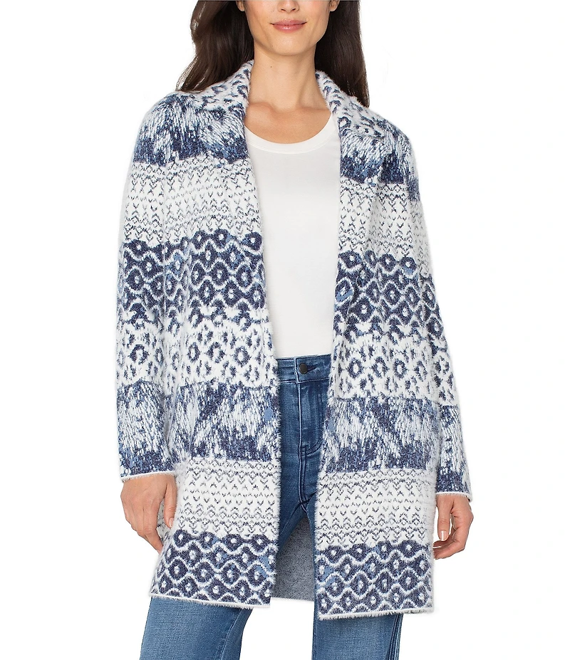 Liverpool Los Angeles Petite Size Jacquard Shibori Print Notch Collar Long Sleeve Coatigan Sweater
