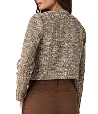 Liverpool Los Angeles Petite Size Knit Boucle Collarless Long Sleeve Moto Jacket