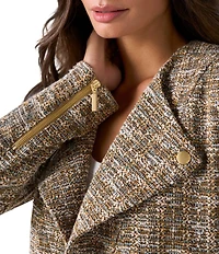 Liverpool Los Angeles Petite Size Knit Boucle Collarless Long Sleeve Moto Jacket