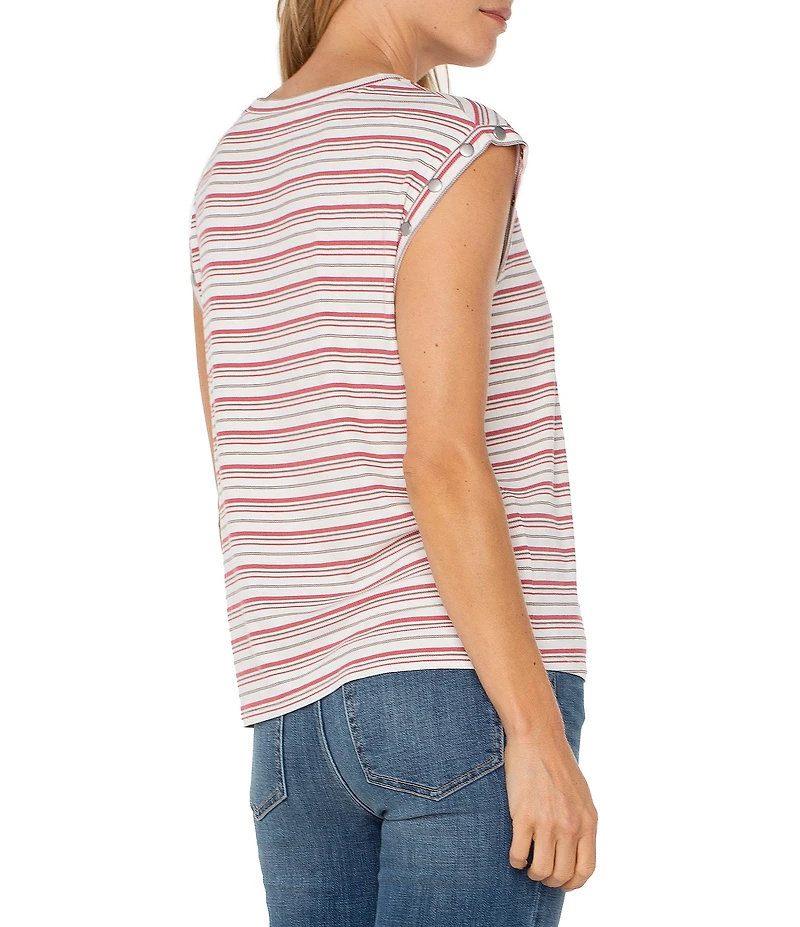 Liverpool Los Angeles Petite Size Knit Stripe Print Scoop Neck Sleeveless Top
