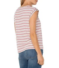 Liverpool Los Angeles Petite Size Knit Stripe Print Scoop Neck Sleeveless Top