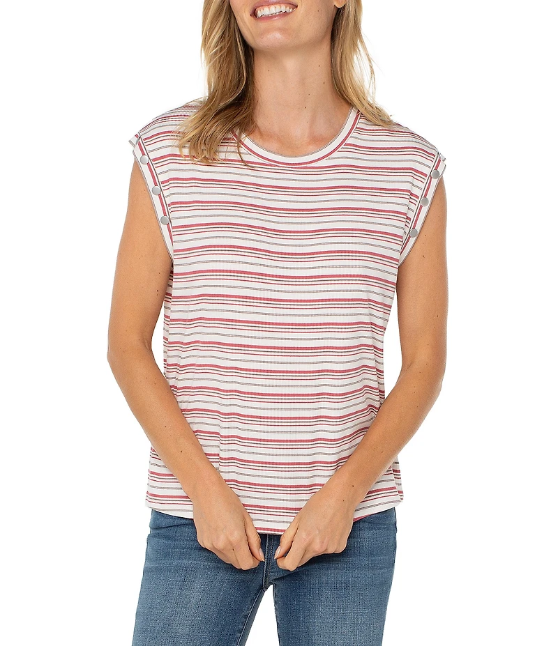 Liverpool Los Angeles Petite Size Knit Stripe Print Scoop Neck Sleeveless Top