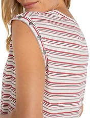 Liverpool Los Angeles Petite Size Knit Stripe Print Scoop Neck Sleeveless Top