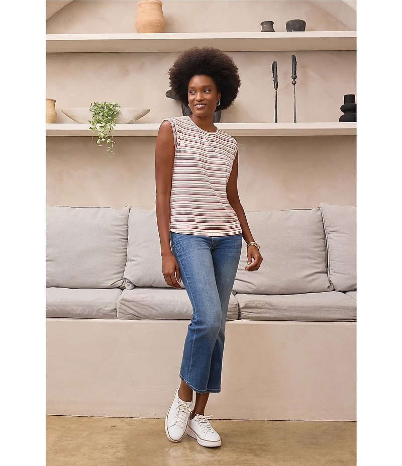 Liverpool Los Angeles Petite Size Knit Stripe Print Scoop Neck Sleeveless Top