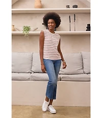 Liverpool Los Angeles Petite Size Knit Stripe Print Scoop Neck Sleeveless Top