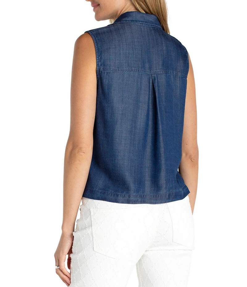 Liverpool Los Angeles Petite Size Lyocell Point Collar Sleeveless Button-Front Blouse