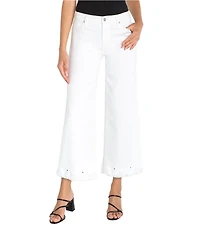 Liverpool Los Angeles Petite Size Mid Rise Embroidered Hem Stride Wide Leg Crop Jeans