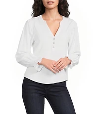 Liverpool Los Angeles Petite Size Mixed Media Henley Collar 3/4 Cuffed Sleeve Top