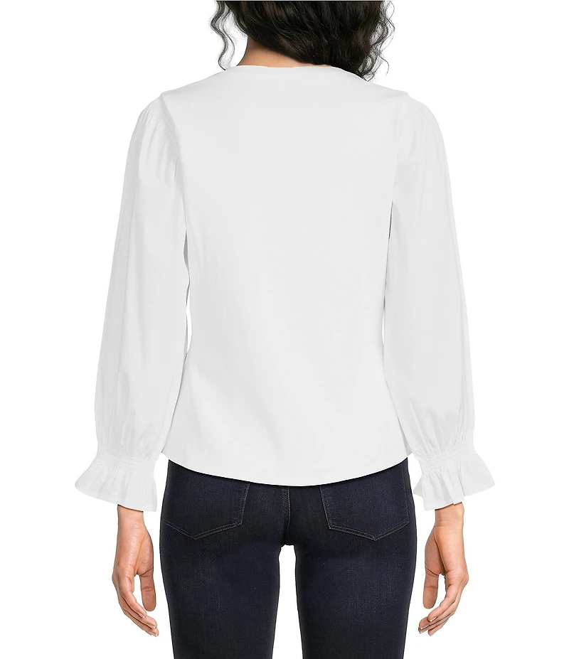 Liverpool Los Angeles Petite Size Mixed Media Henley Collar 3/4 Cuffed Sleeve Top