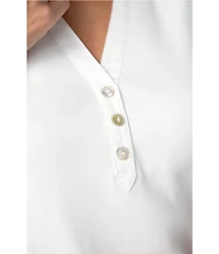 Liverpool Los Angeles Petite Size Mixed Media Henley Collar 3/4 Cuffed Sleeve Top