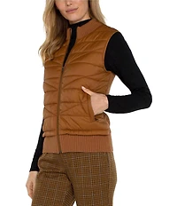 Liverpool Los Angeles Petite Size Mock Neck Sleeveless Quilted Sweater Vest
