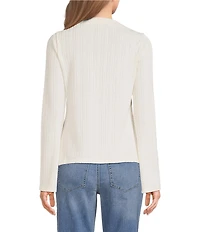 Liverpool Los Angeles Petite Size Ribbed Knit Asymmetrical Boat Neck Long Sleeve Sweater
