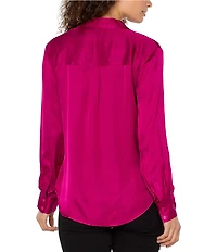 Liverpool Los Angeles Petite Size Satin Point Collar Long Sleeve Shirt