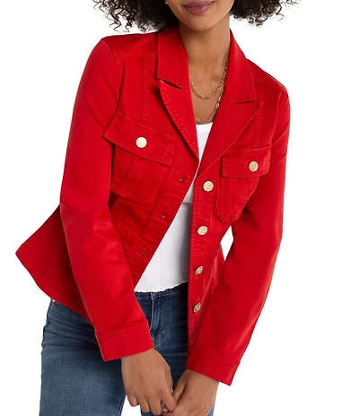 Liverpool Los Angeles Petite Size Slub Twill Peak Lapel Collar Long Sleeve Peplum Jacket