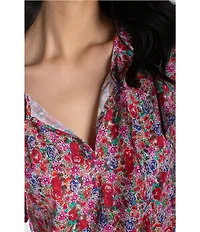 Liverpool Los Angeles Petite Size Stretch Woven Print V-Neck Tassel Tie Flutter Sleeve Top