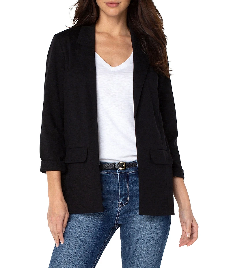 Liverpool Los Angeles Petite Size Super Stretch Ponte Knit Open Front Boyfriend Blazer