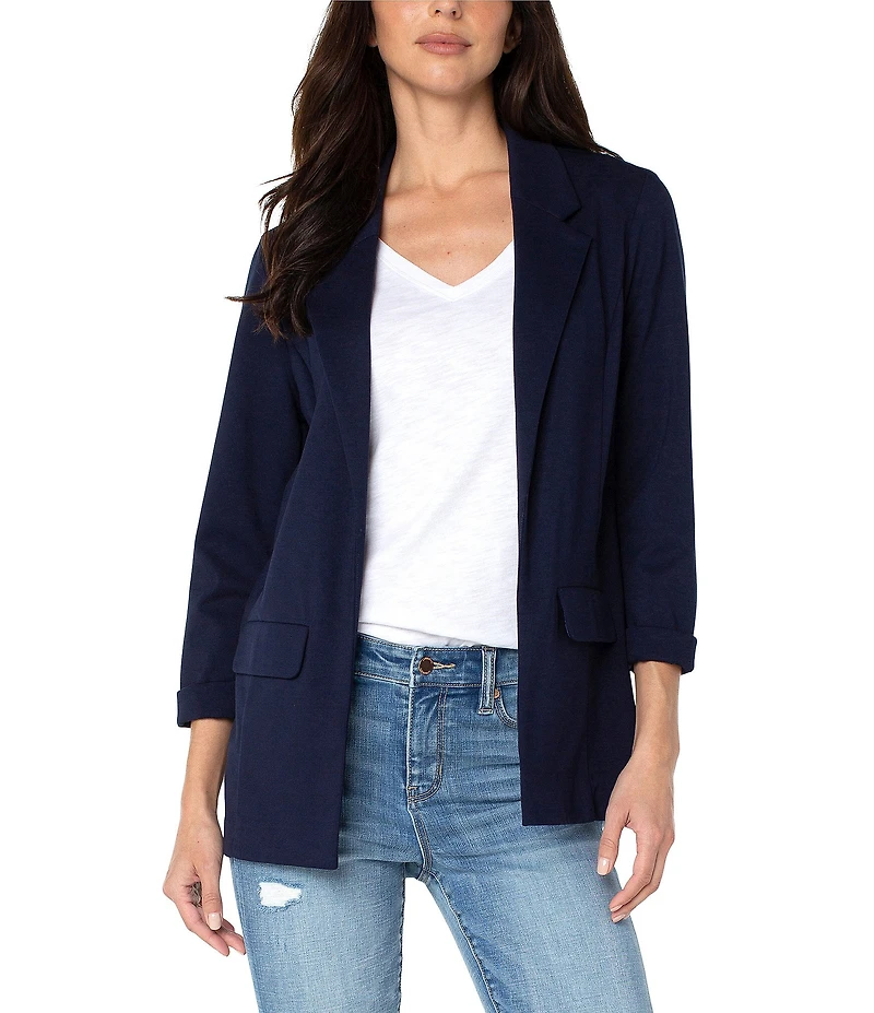 Liverpool Los Angeles Petite Size Super Stretch Ponte Knit Open Front Boyfriend Blazer