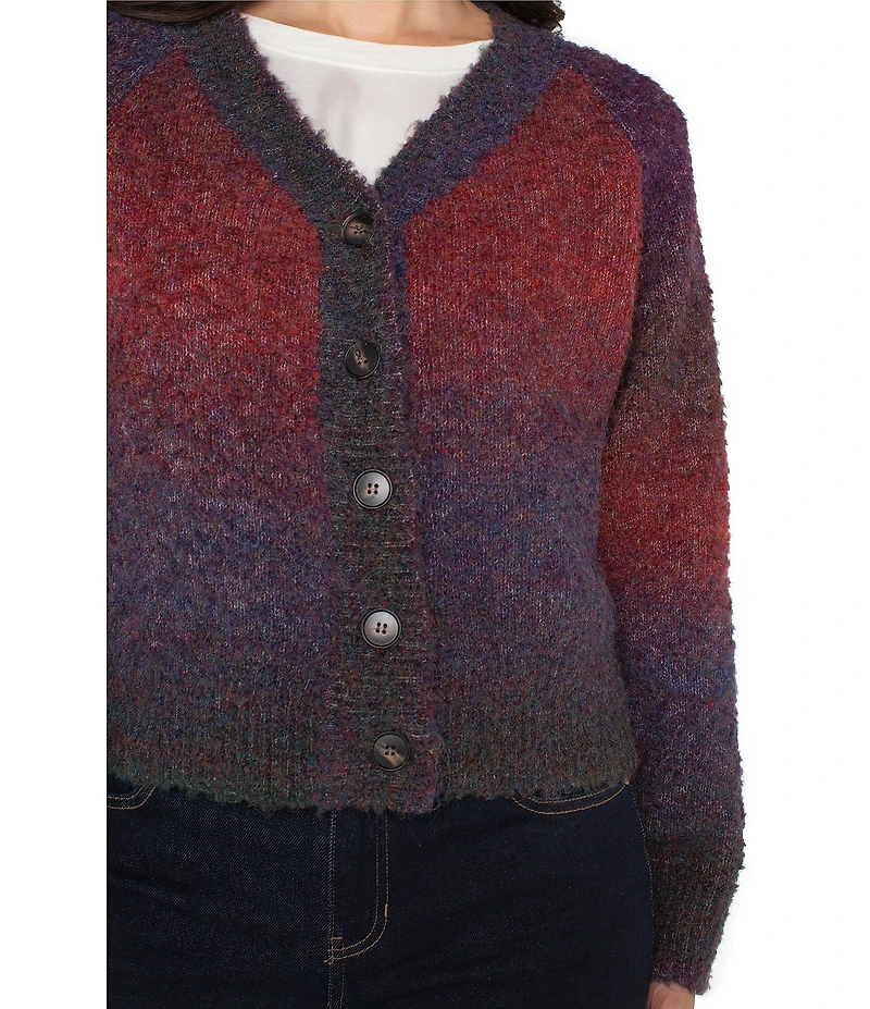 Liverpool Los Angeles Petite Size Textured Boucle Yarn Ombre Button-Front Cardigan
