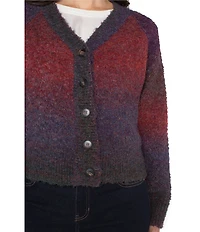 Liverpool Los Angeles Petite Size Textured Boucle Yarn Ombre Button-Front Cardigan