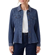 Liverpool Los Angeles Petite Size Textured Denim Point Collar Long Sleeve Trucker Jacket