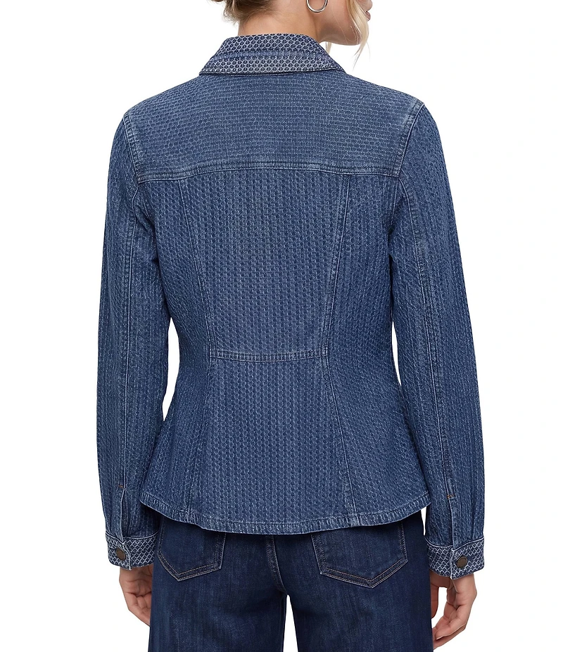Liverpool Los Angeles Petite Size Textured Denim Point Collar Long Sleeve Trucker Jacket