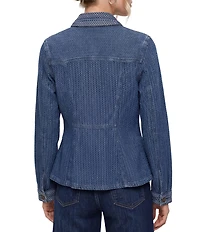 Liverpool Los Angeles Petite Size Textured Denim Point Collar Long Sleeve Trucker Jacket