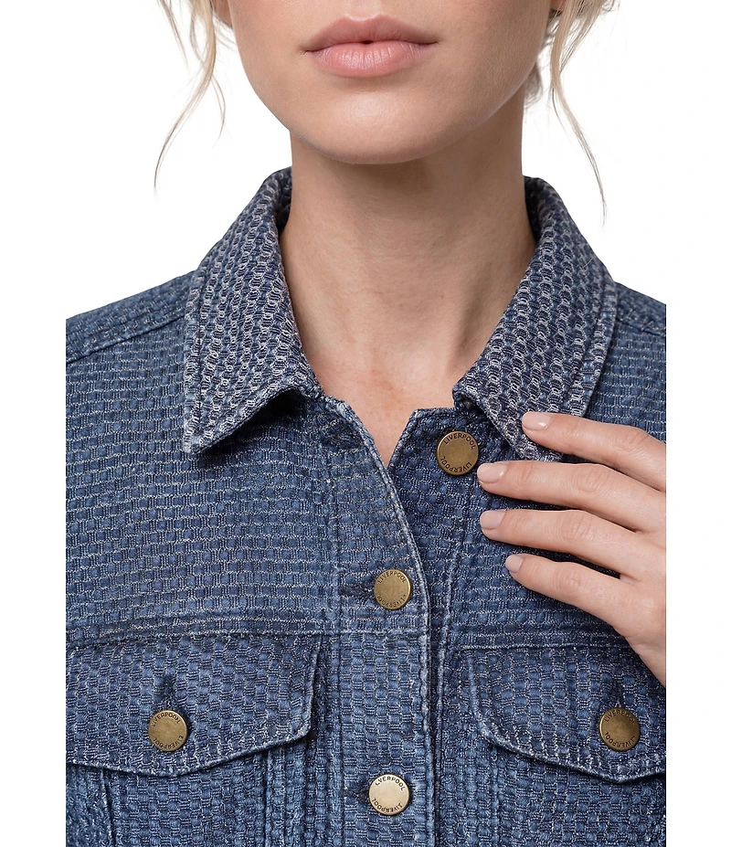 Liverpool Los Angeles Petite Size Textured Denim Point Collar Long Sleeve Trucker Jacket