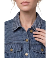 Liverpool Los Angeles Petite Size Textured Denim Point Collar Long Sleeve Trucker Jacket