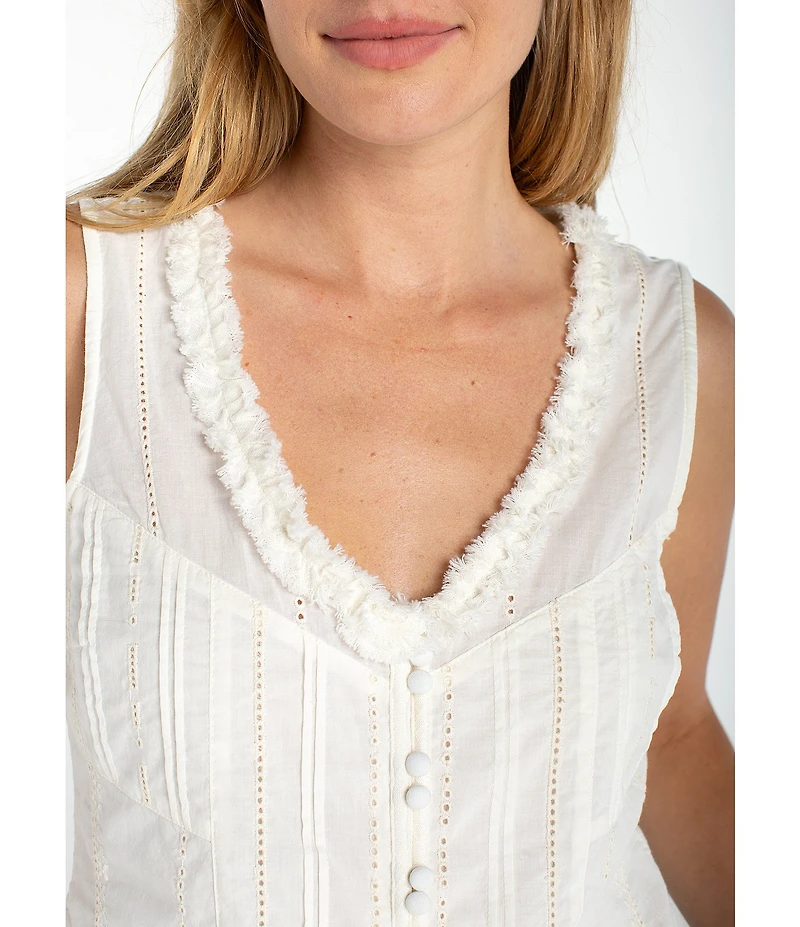 Liverpool Los Angeles Pin Tuck V-Neck Sleeveless Top