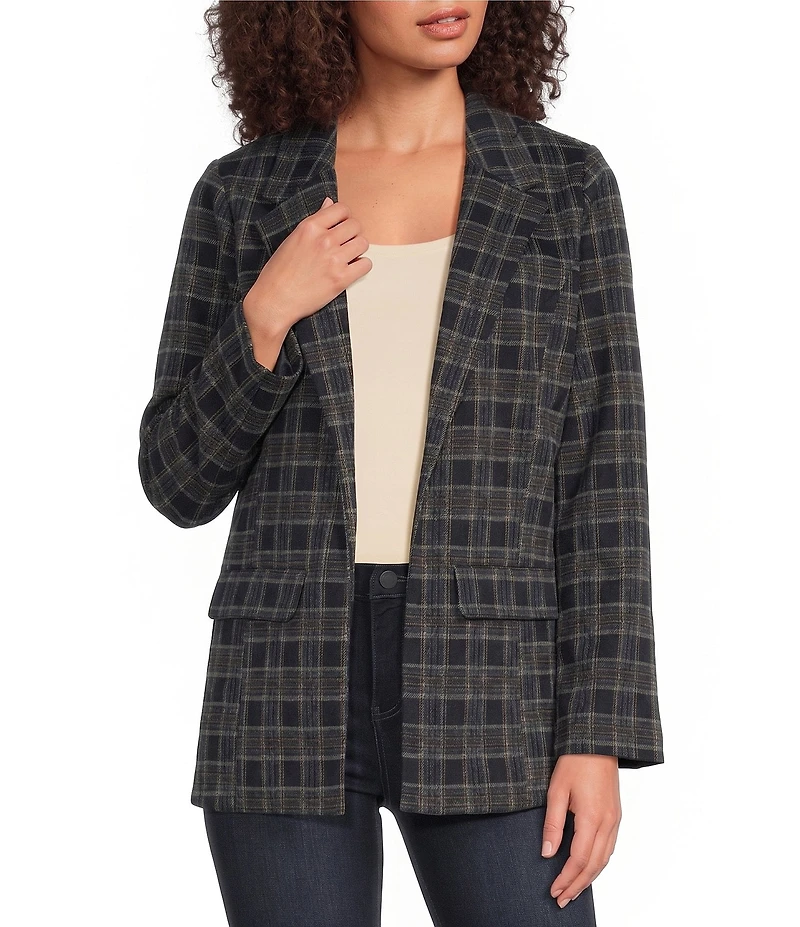 Liverpool Los Angeles Plaid Jacquard Knit Notch Collar Long Sleeve Boyfriend Blazer