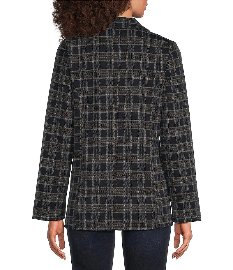 Liverpool Los Angeles Plaid Jacquard Knit Notch Collar Long Sleeve Boyfriend Blazer