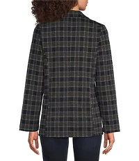 Liverpool Los Angeles Plaid Jacquard Knit Notch Collar Long Sleeve Boyfriend Blazer