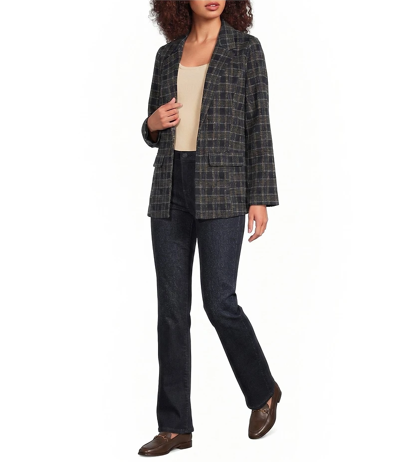Liverpool Los Angeles Plaid Jacquard Knit Notch Collar Long Sleeve Boyfriend Blazer