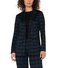 Liverpool Los Angeles Plaid Knit Jacquard Notch Collar Long Sleeve Boyfriend Blazer