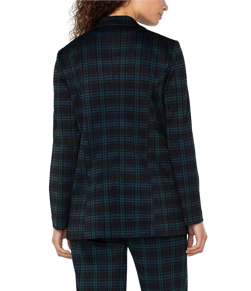 Liverpool Los Angeles Plaid Knit Jacquard Notch Collar Long Sleeve Boyfriend Blazer