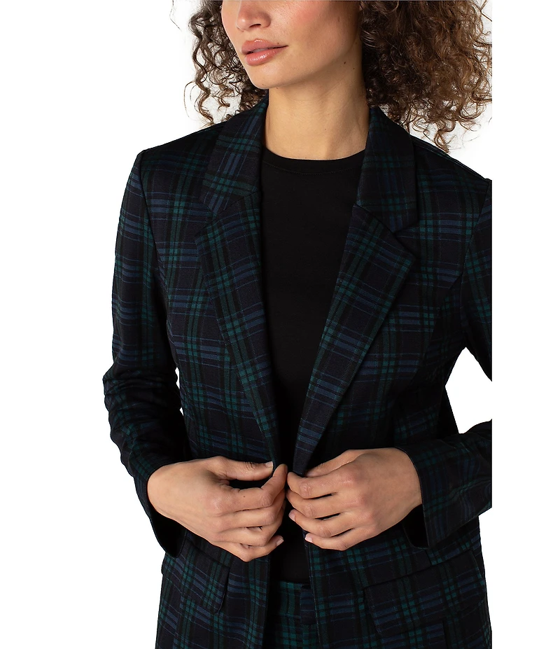 Liverpool Los Angeles Plaid Knit Jacquard Notch Collar Long Sleeve Boyfriend Blazer