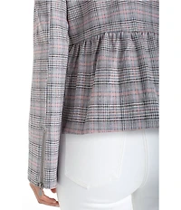 Liverpool Los Angeles Plaid Knit Round Neck Long Sleeve Peplum Jacket