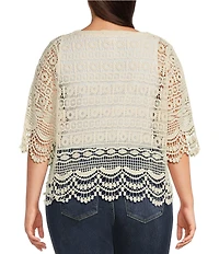 Liverpool Los Angeles Plus Size Lace-Trimmed V-Neck Short Sleeve Bolero Topper Cardigan