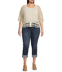 Liverpool Los Angeles Plus Size Lace-Trimmed V-Neck Short Sleeve Bolero Topper Cardigan
