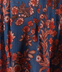 Liverpool Los Angeles Plus Size Chiffon Floral Printed Split V-Neck Flutter Sleeve Blouse
