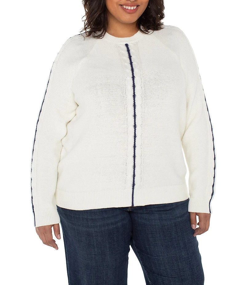 Liverpool Los Angeles Plus Size Crew Neck Long Sleeve Contrast Trim Knit Sweater