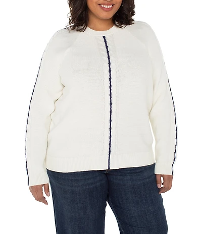 Liverpool Los Angeles Plus Size Crew Neck Long Sleeve Contrast Trim Knit Sweater