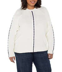 Liverpool Los Angeles Plus Size Crew Neck Long Sleeve Contrast Trim Knit Sweater