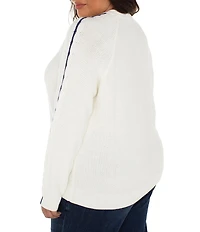 Liverpool Los Angeles Plus Size Crew Neck Long Sleeve Contrast Trim Knit Sweater