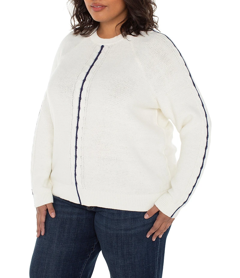 Liverpool Los Angeles Plus Size Crew Neck Long Sleeve Contrast Trim Knit Sweater