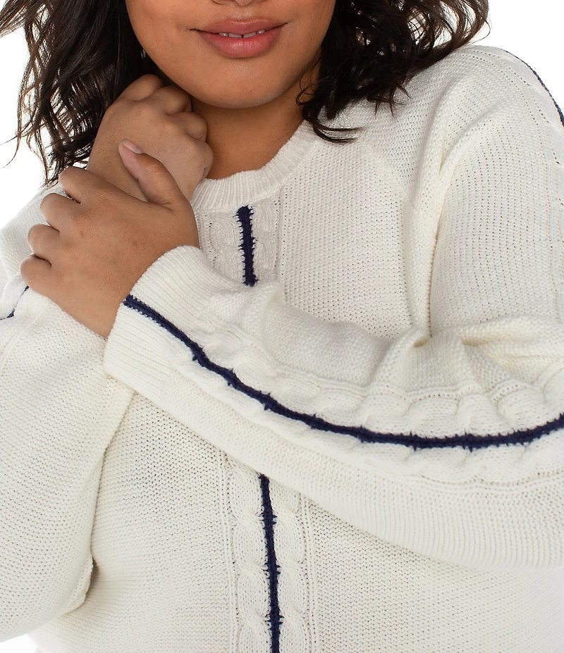 Liverpool Los Angeles Plus Size Crew Neck Long Sleeve Contrast Trim Knit Sweater
