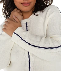 Liverpool Los Angeles Plus Size Crew Neck Long Sleeve Contrast Trim Knit Sweater